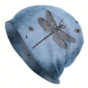 Boho Style Slouchy Beanie Dragonfly Print Knitted Hat for Women